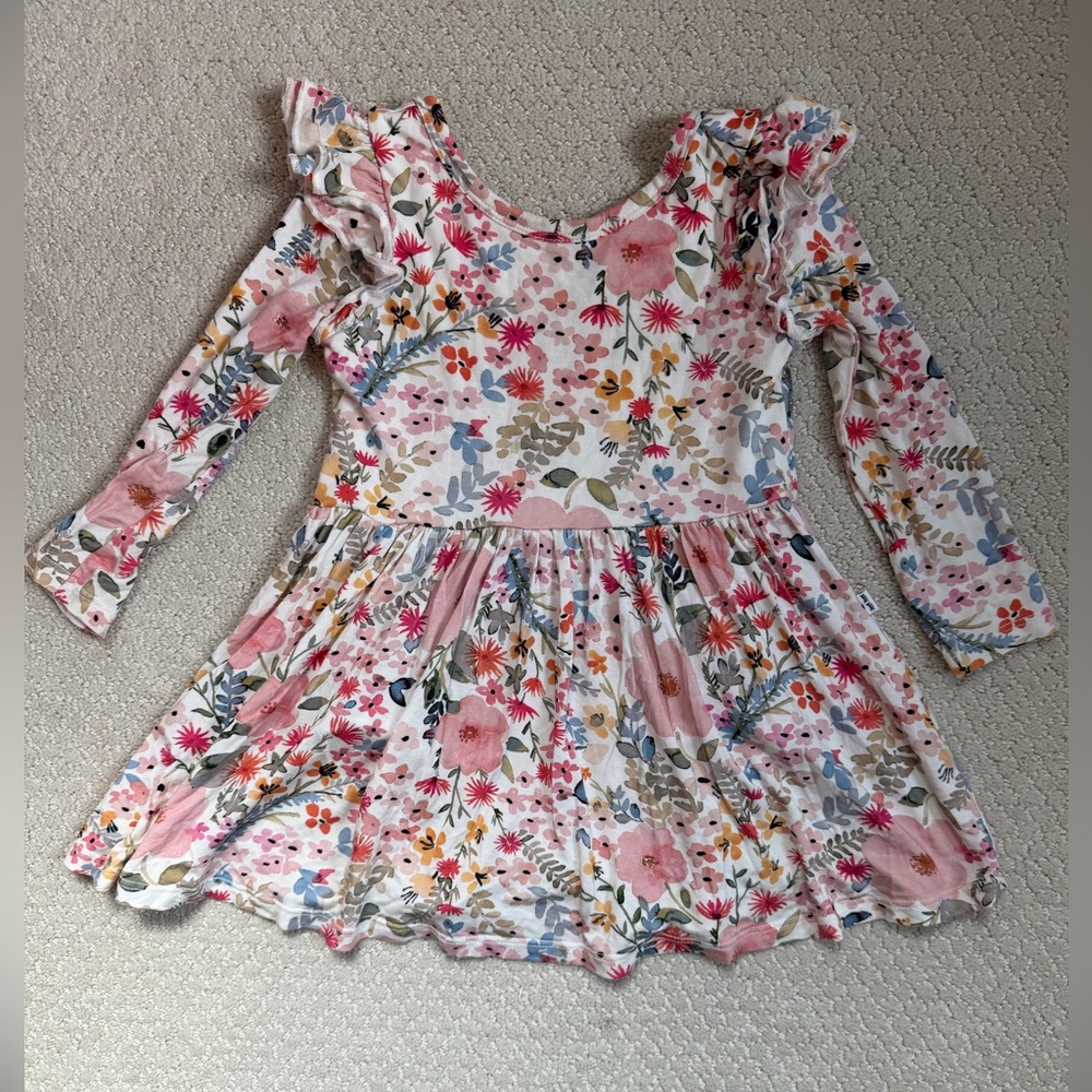 Little Sleepies Mauve Meadow Floral Flutter Sleeved Dress with Bodysuit